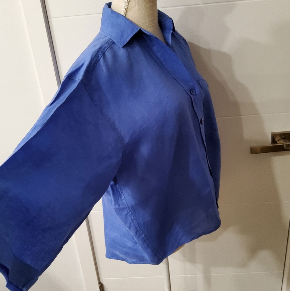Magaschoni Linen Boxy Button Front Shirt Size XS - Picture 4 of 8